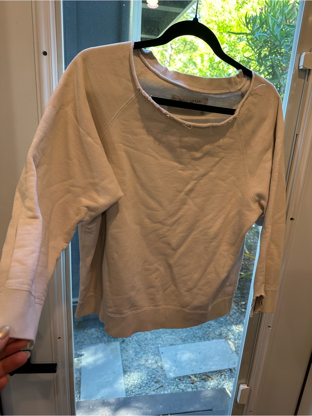 Nili Lotan Cream Distressed Crewneck Sweater